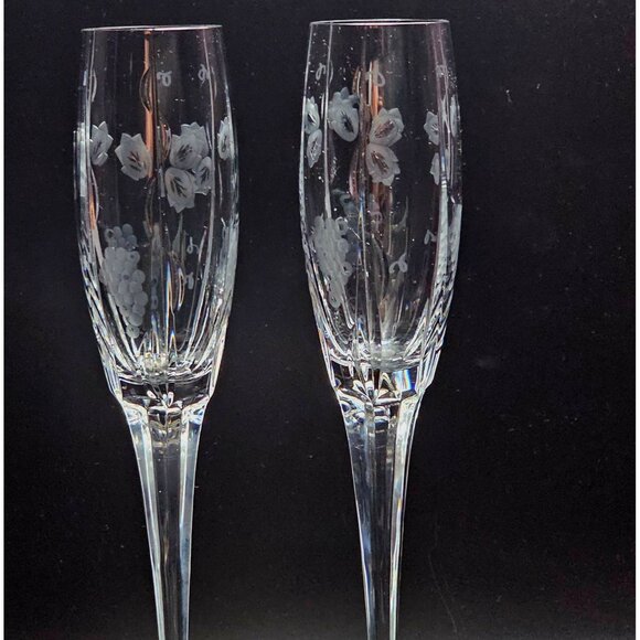 2 Mikasa Bacchus Champagne Flutes 10.7" fine crystal grape vine cut glass elegan - Picture 7 of 10